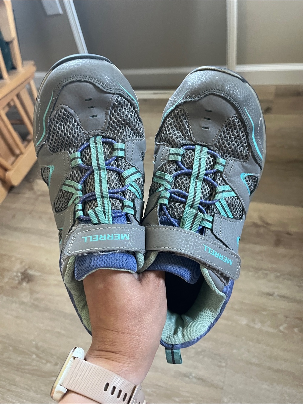 Merrell Kids Gray and Teal Lace-Style sneaker